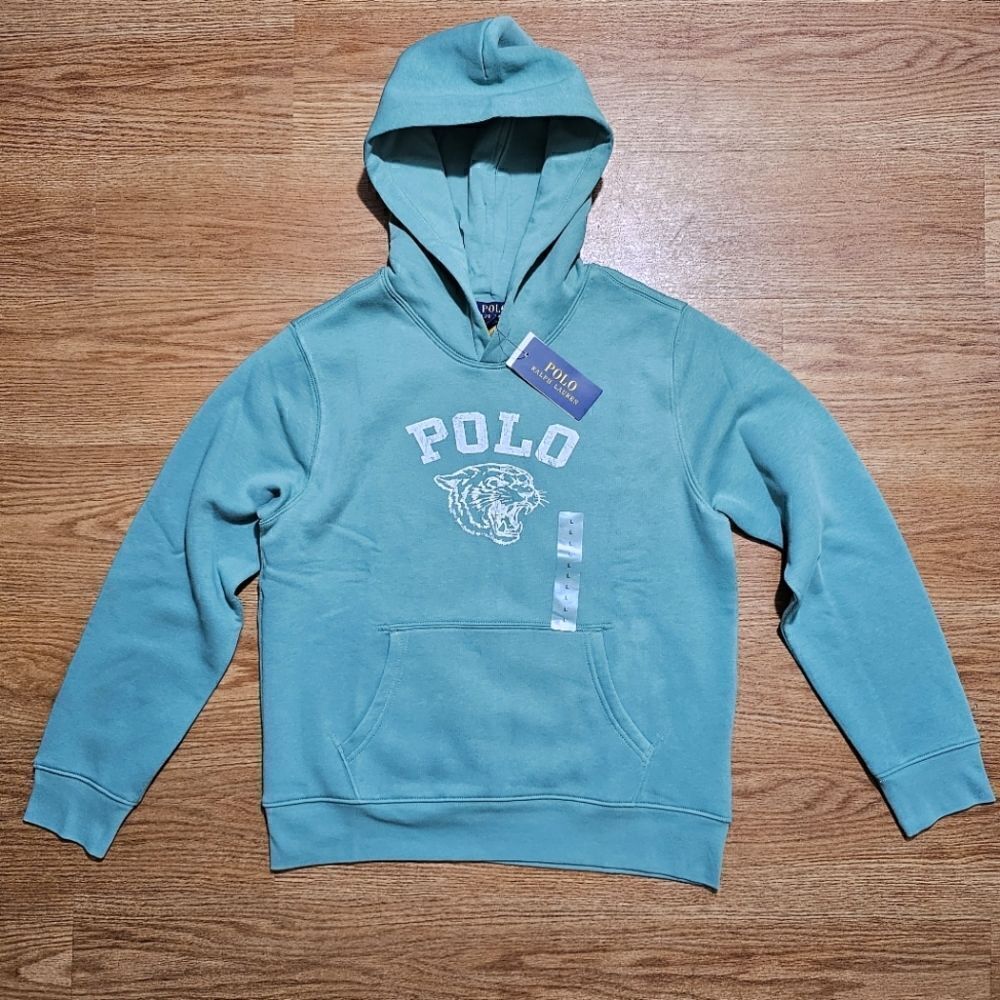 Polo Ralph Lauren Tiger Varsity Hoodie Youth Large Green White Cotton Blend New